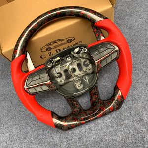 czd auto parts carbon fiber steering wheel for Dodge Charger 2015-2021 with red flakes forged carbon fiber