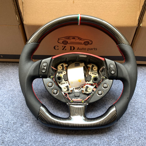 CZD Autoparts For Maserati Quattroporte 2003-2012 carbon fiber steering wheel gloss finish with perforated leather