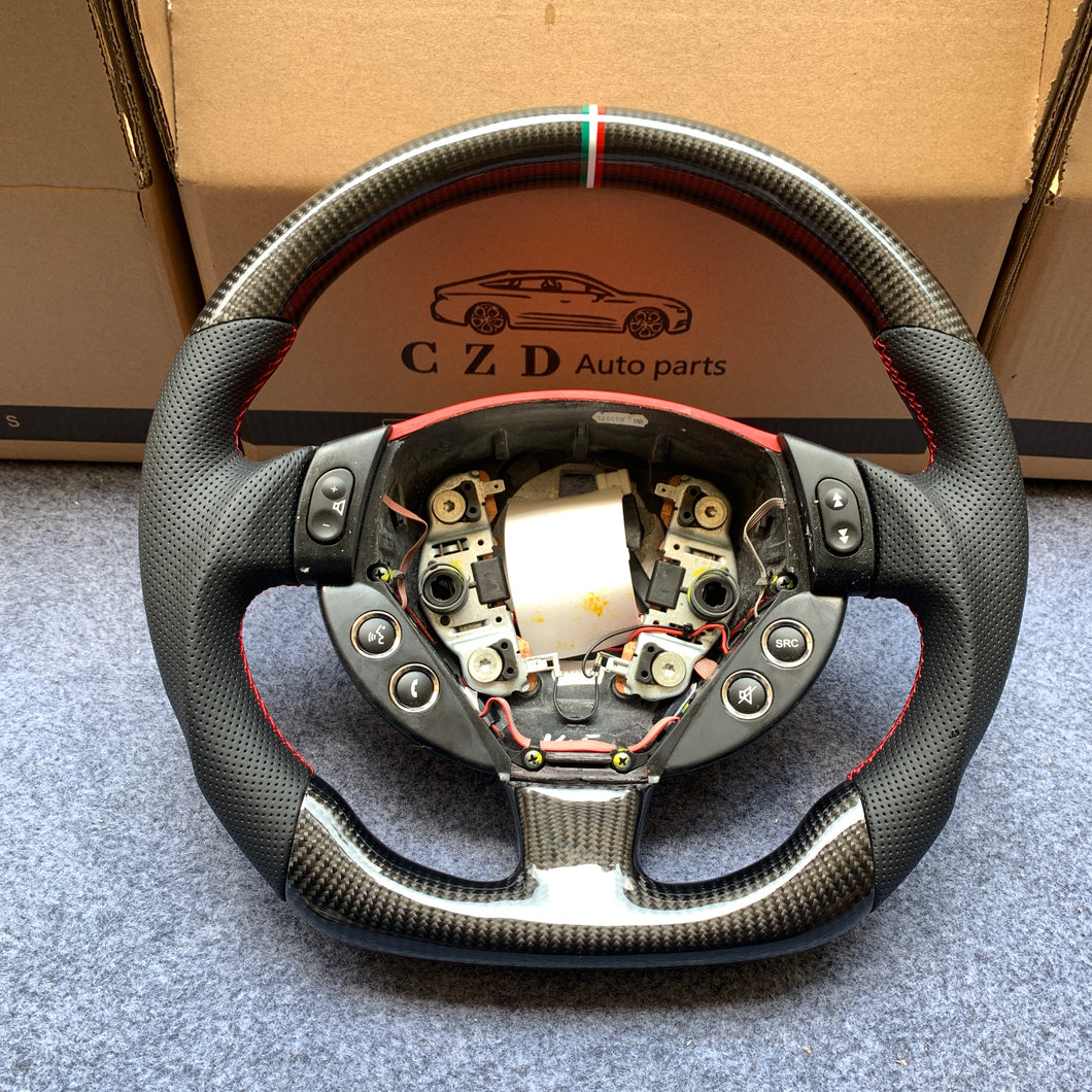 CZD Autoparts For Maserati Quattroporte 2003-2012 carbon fiber steering wheel gloss finish with perforated leather