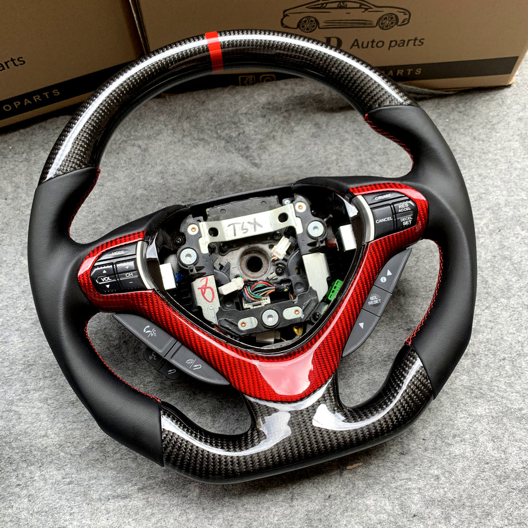 czd auto parts carbon fiber steering wheel for Acura TSX 2009-2014 with red stitching