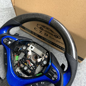 czd auto parts carbon fiber steering wheel for Acura TLX 2015-2021 with blue trim and thumb grips
