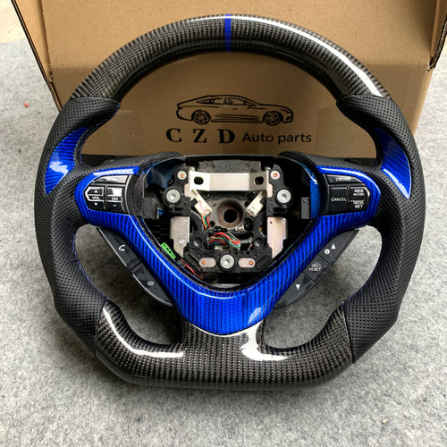 czd auto parts carbon fiber steering wheel for Acura TLX 2015-2021 with blue trim and thumb grips