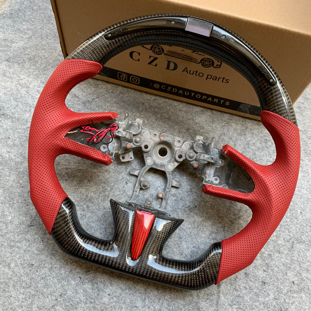 czd auto parts carbon fiber steering wheel for Infiniti Q50 2014-2017 with red perforated leather