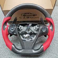 Load image into Gallery viewer, CZD For 2013、2014、2015、2016、2017 7th Toyota Gamry carbon fiber steering wheel with gloss black carbon fiber paddle shifters with red +/-signs