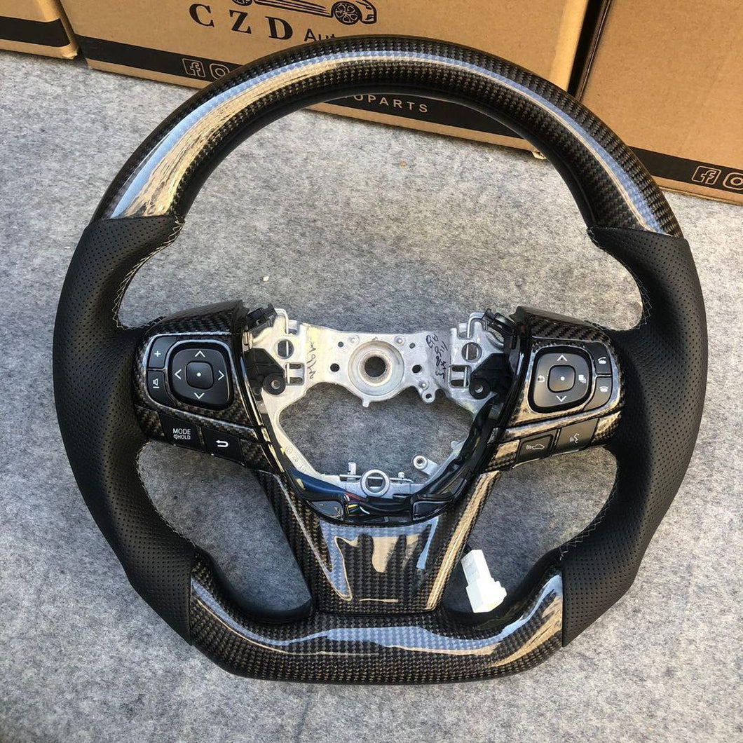 CZD For 2013、2014、2015、2016、2017 7th Toyota Gamry carbon fiber steering wheel with gloss black carbon fiber top&bottom&trims