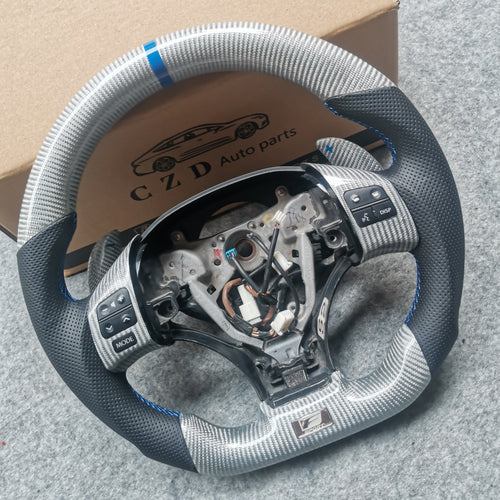 CZD auto parts carbon fiber steering wheel for Lexus IS250 /300 /350 2006-2013 with gloss silver carbon fiber paddle shifters
