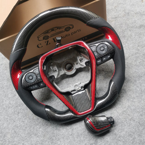 CZD Autoparts for Toyota 8th gen Camry se xse le xle 2018-2022 carbon fiber steering wheel black perforated leather sides