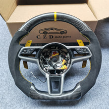 Load image into Gallery viewer, CZD auto parts for Cayman 718 Cayman Models - 2014 - 2023 carbon fiber steering wheel with yellow stripe