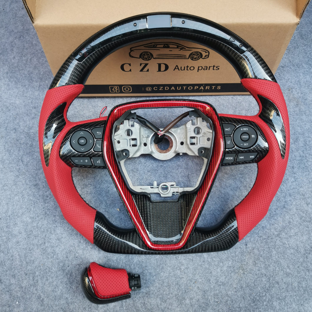 CZD For 8th Gen 2018/2019/2020/2021 Toyota Camry/SE/XSE/TRD carbon fiber steering wheel with perforated leather