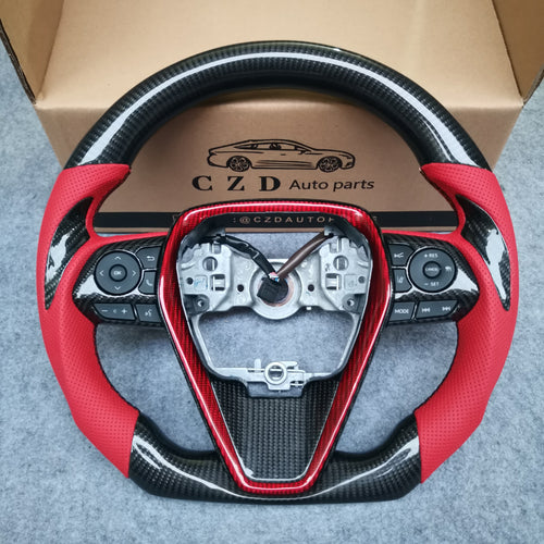 CZD For 8th Gen 2018/2019/2020/2021 Toyota Camry/SE/XSE/TRD carbon fiber steering wheel with forged carbon fiber with gloss black carbon fiber top&bottom&trim