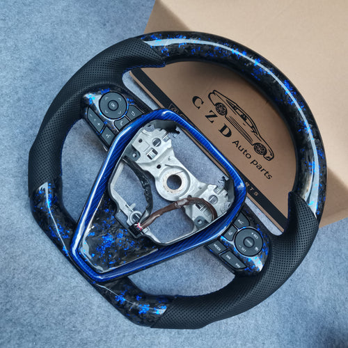 CZD Autoparts for Toyota Avalon 2018-2022 carbon fiber steering wheel black perforated leather sides with blue stitching