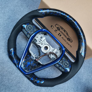 CZD Autoparts for Toyota Avalon 2018-2022 carbon fiber steering wheel black perforated leather sides with blue stitching