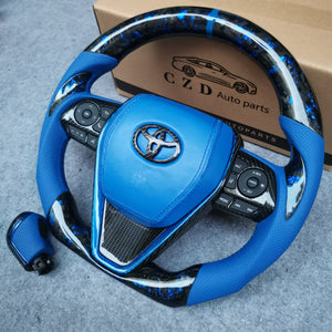 Customized for Toyota Avalon 2018-2022 carbon fiber steering wheel blue perforated leather knob（副本）