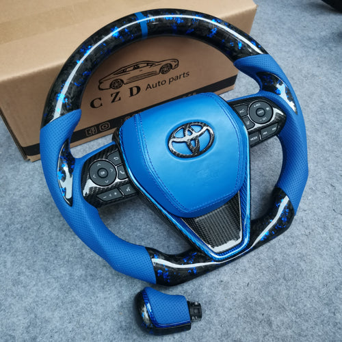 Customized for Toyota Avalon 2018-2022 carbon fiber steering wheel blue perforated leather knob（副本）