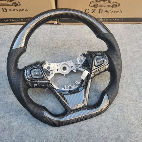 CZD For 2013/2014/2015/2016/2017 7th Toyota Gamry carbon fiber steering wheel with gloss black carbon fiber top&bottom&trims