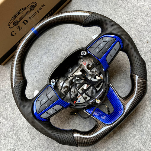 czd auto parts carbon fiber steering wheel for Dodge (SRT) Challenger/Charger/Durango with blue stripe