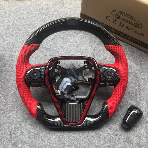 CZD Autoparts for  Toyota 8th gen Camry se xse le xle 2018-2022 carbon fiber steering wheel with  gloss black carbon fiber knob