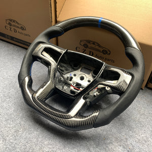 CZD Auto Parts carbon fiber steering wheel for Ford F-150 2015-2020 with gloss black carbon fiber
