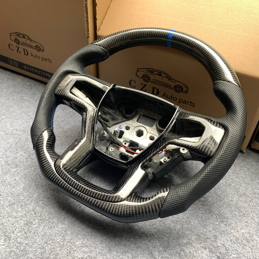 CZD Auto Parts carbon fiber steering wheel for Ford F-150 2015-2020 with gloss black carbon fiber