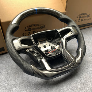CZD Auto Parts carbon fiber steering wheel for Ford F-250 2017-2021 with gloss black carbon fiber