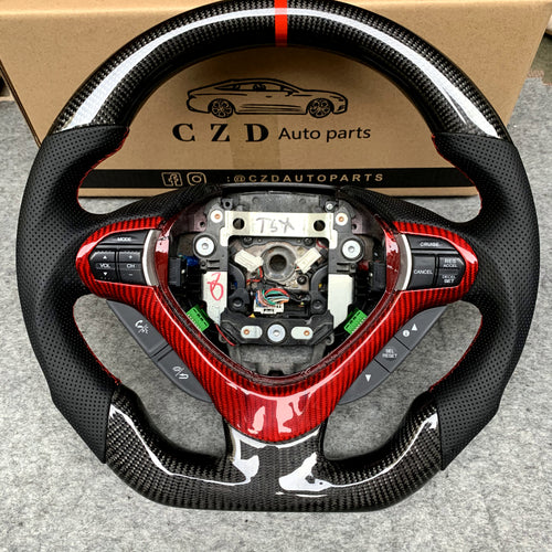 czd auto parts carbon fiber steering wheel for Acura TSX 2009-2014 with red stripe and trim