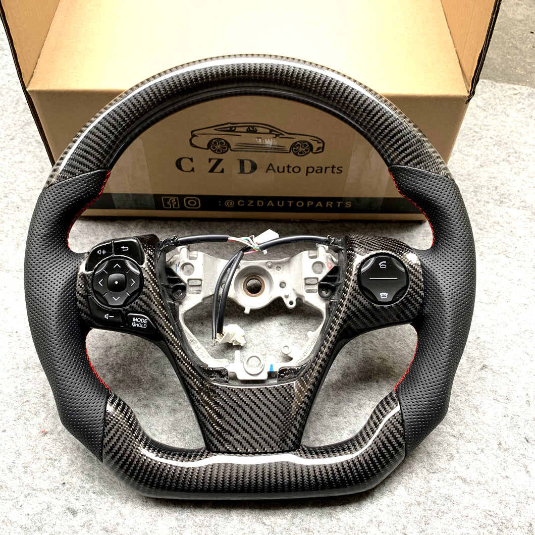 CZD For 2013/2014/2015/2016/2017 7th Toyota Gamry carbon fiber steering wheel with gloss red carbon fiber paddle shifters with gloss black carbon fiber top&bottom&trims