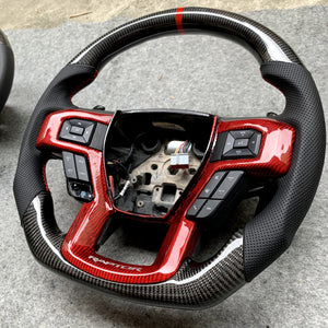 CZD Auto Parts carbon fiber steering wheel for Ford F-150 2015-2020 with red carbon fiber trim