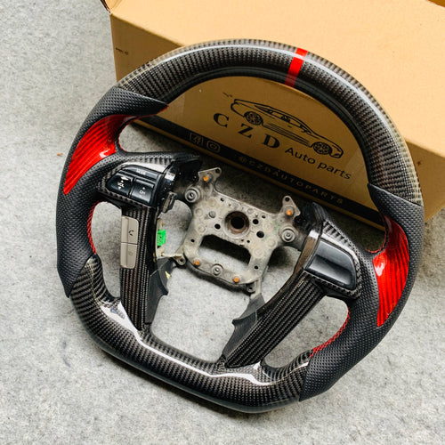 czd auto parts carbon fiber steering wheel for Honda Pilot 2009-2015 with gloss red carbon fiber thumbgrips