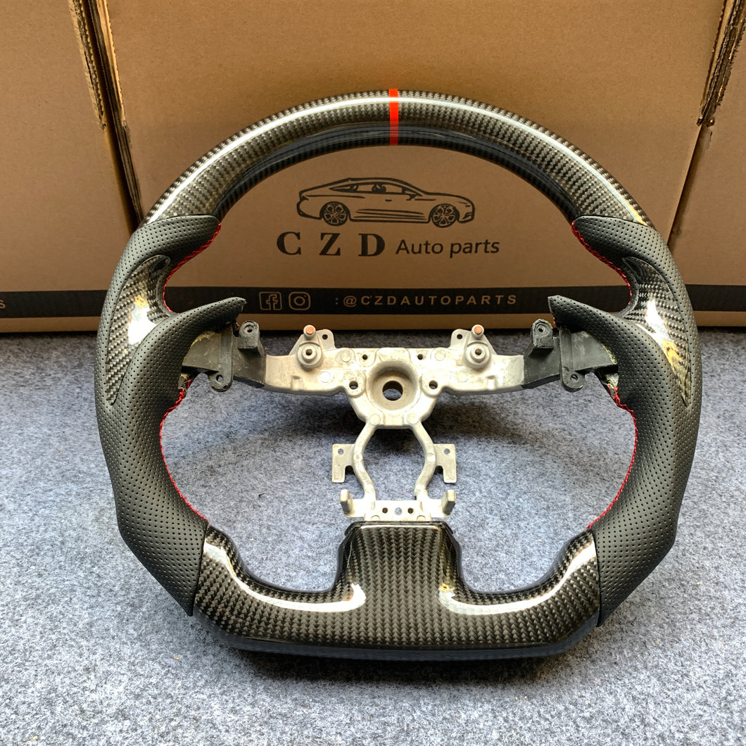 czd auto parts carbon fiber steering wheel for Infiniti G37 with red stitch and perforated leather