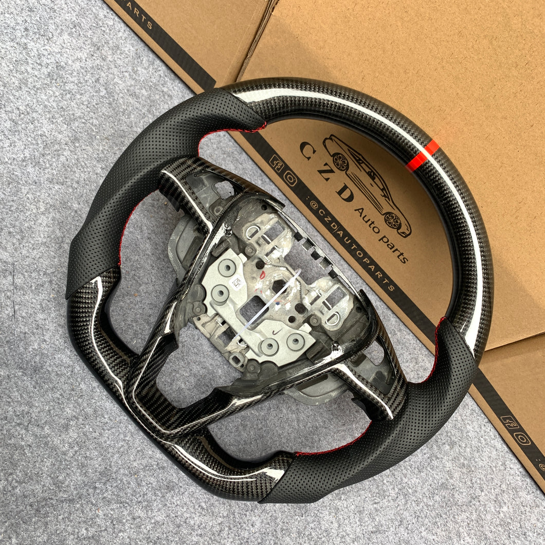 czd auto parts carbon fiber steering wheel for Ford Fusion 2013-2020 with black perforated leather