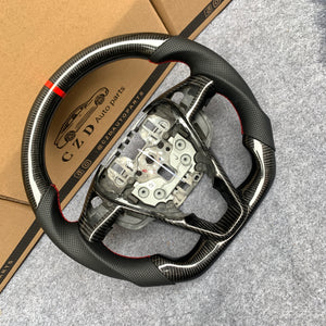 czd auto parts carbon fiber steering wheel for Ford Edge SE ST AWD 2015-2020 with black perforated leather