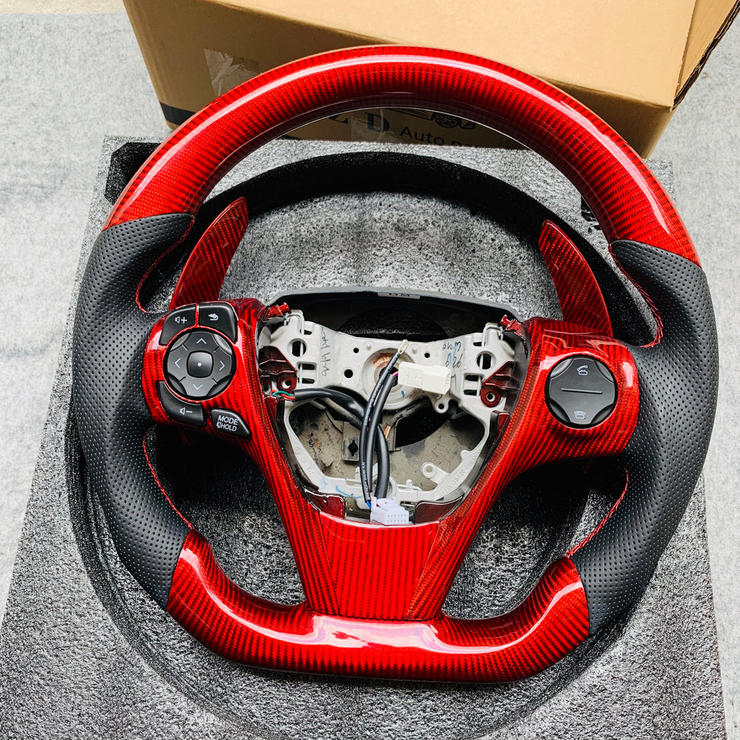 CZD For 2013/2014/2015/2016/2017 7th Toyota Gamry carbon fiber steering wheel with gloss red carbon fiber paddle shifters with black +/- signs