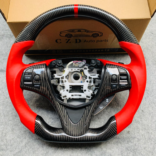 czd auto parts carbon fiber steering wheel for Acura TLX 2015-2021 with red stripe and smooth leather