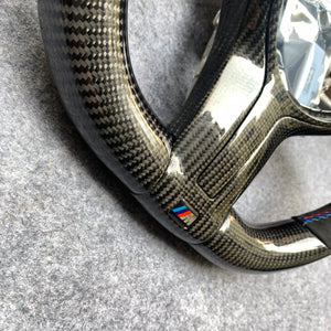 CZD Autoparts for BMW M5 F10 M6 F06 F12 F13 X5M F85 X6M F86 carbon fiber steering wheel gloss black carbon fiber trim and LED