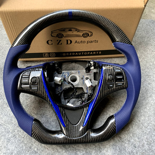 czd auto parts carbon fiber steering wheel for Acura TLX 2015-2021 with blue leather and white stitch