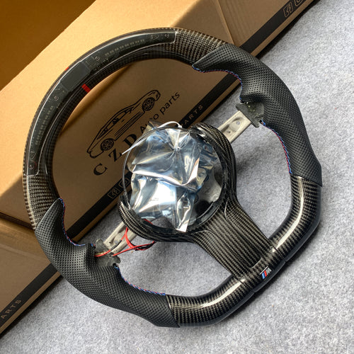 CZD Autoparts for BMW M1 M2 M3 M4 X5M X6M carbon fiber steering wheel LED and red stripe line