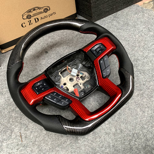 CZD Auto Parts carbon fiber steering wheel for Ford F-250 2017-2021 with red carbon fiber trim