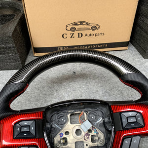 CZD Auto Parts carbon fiber steering wheel for Ford EXPEDITION 2018-2021 with red carbon fiber trim