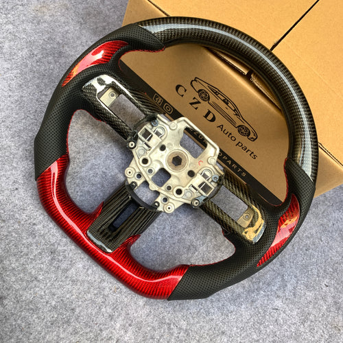 czd auto parts carbon fiber steering wheel for Ford Mustang 2015-2017 with gloss red carbon fiber on bottom