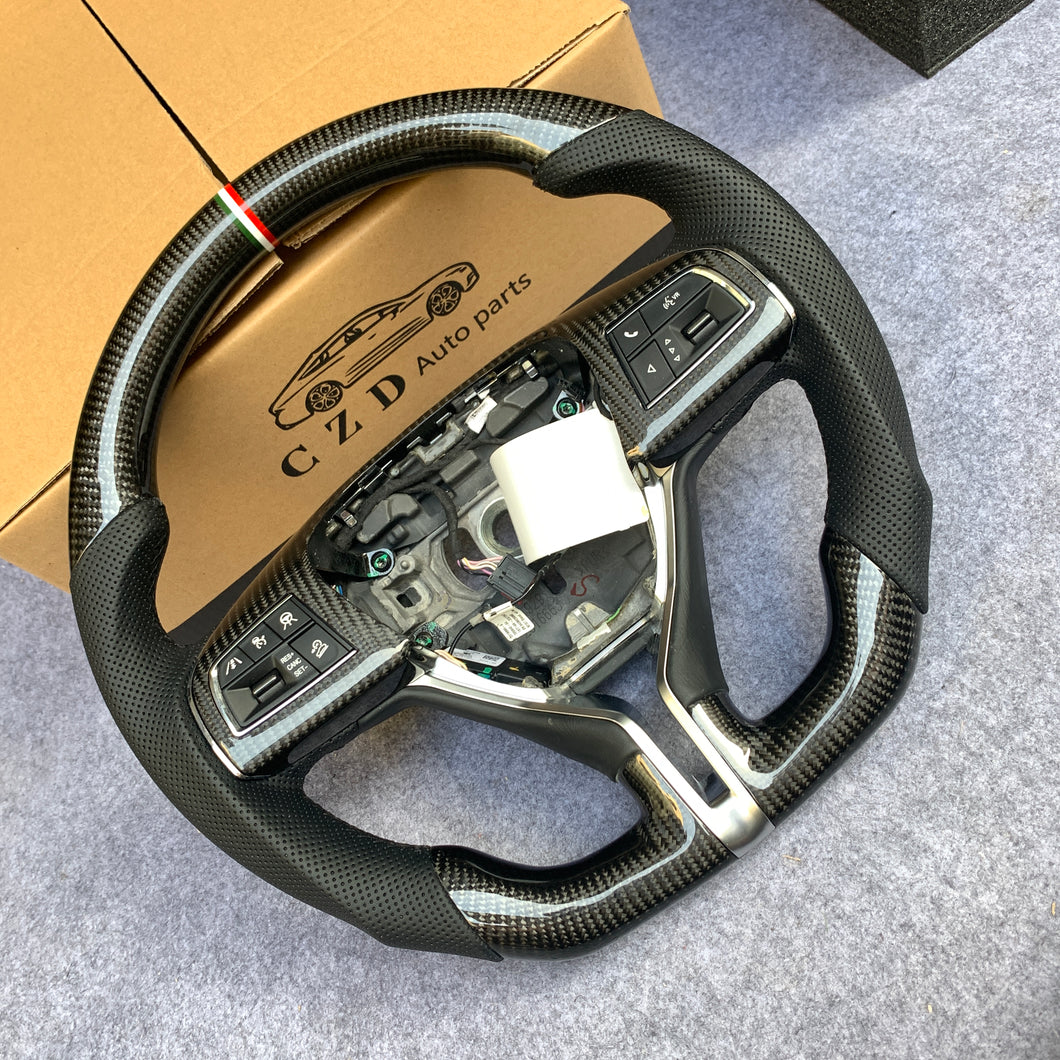 CZD Autoparts For Maserati Quattroporte GTS 2013-2019 carbon fiber steering wheel gloss finish with perforated leather