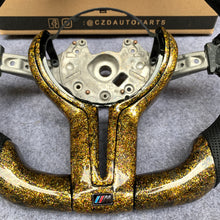Load image into Gallery viewer, CZD Autoparts for BMW M5 F10 M6 F12 F13 carbon fiber steering wheel gloss forged carbon fiber with golden powder top and bottom