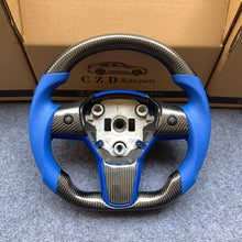 Load image into Gallery viewer, CZD auto parts for Tesla Model Y 2020-2021 carbon fiber steering wheel with blue perforated leather side