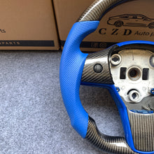 Load image into Gallery viewer, CZD auto parts for Tesla Model 3 2017-2020 carbon fiber steering wheel with blue perforated leather side