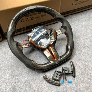 CZD Autoparts for BMW M5 F10 M6 F06 F12 F13 X5M F85 X6M F86 carbon fiber steering wheel  with gloss black carbon fiber paddles