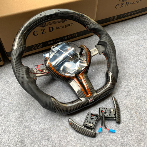 CZD Autoparts for BMW M1 M2 M3 M4 X5M X6M carbon fiber steering wheel round top and flat bottom with LED