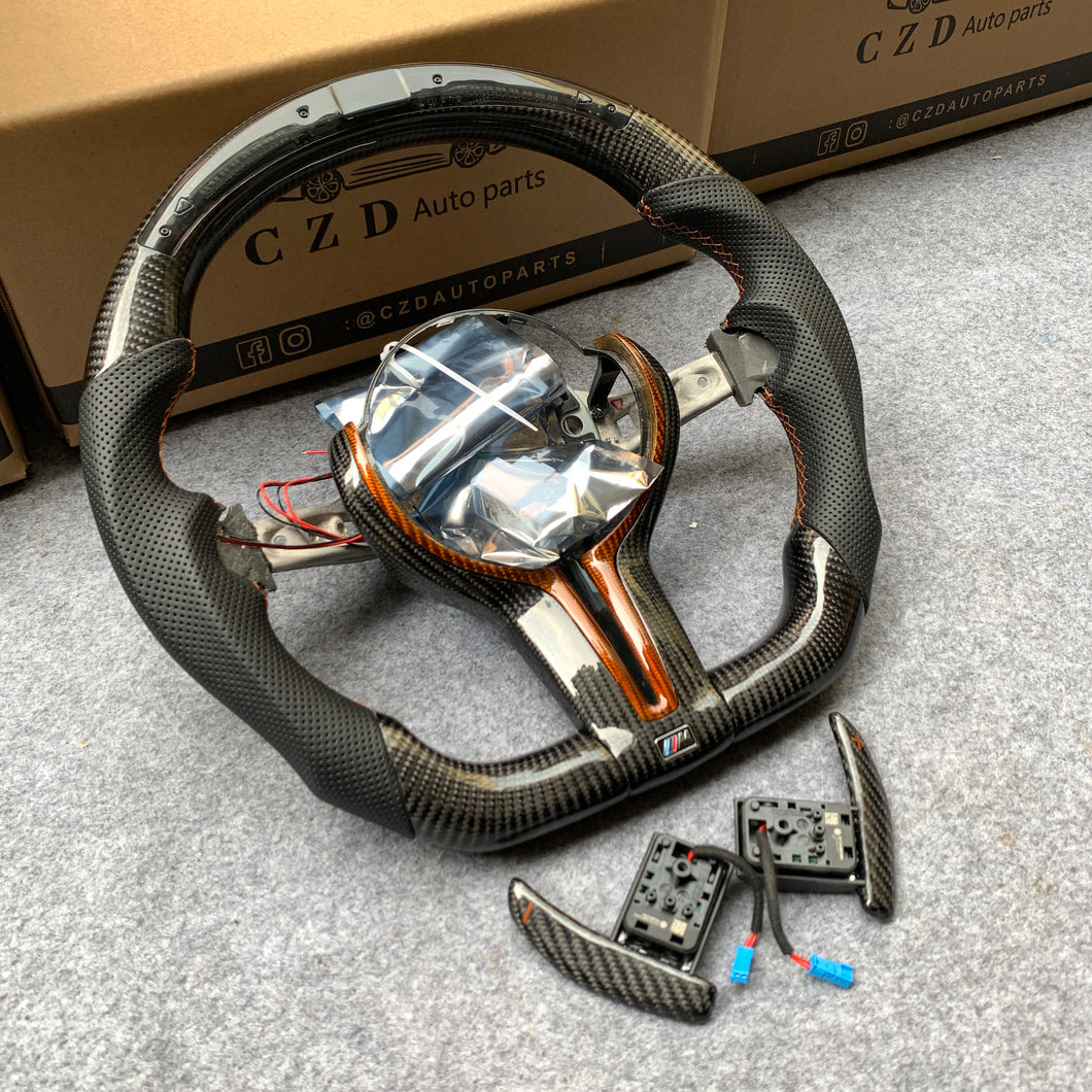 CZD Autoparts for BMW M1 M2 M3 M4 X5M X6M carbon fiber steering wheel round top and flat bottom with LED