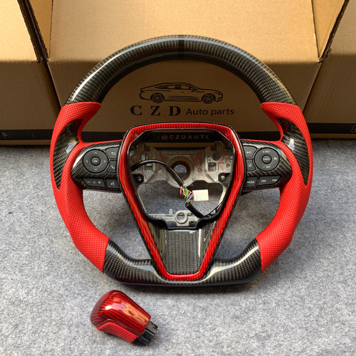 CZD Autoparts for Toyota 8th gen Camry se xse le xle 2018-2022 carbon fiber steering wheel  6mm black stripe line at top