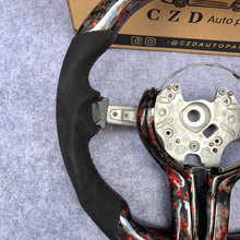 Load image into Gallery viewer, CZD Autoparts for BMW M1 M2 M3 M4 F80 F82 F83 carbon fiber steering wheel gloss forged carbon fiber with red flakes top and bottom