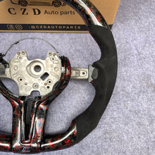 Load image into Gallery viewer, CZD Autoparts for BMW M1 M2 M3 M4 F80 F82 F83 carbon fiber steering wheel gloss forged carbon fiber with red flakes top and bottom
