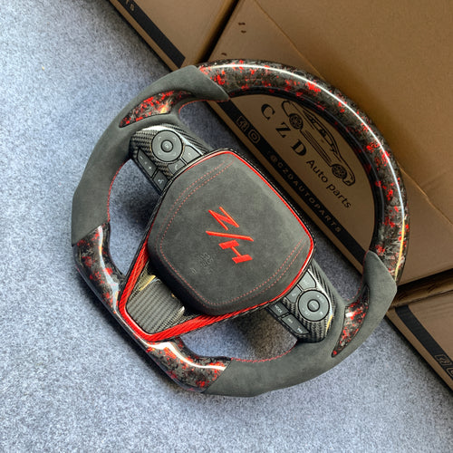 CZD Autoparts for Toyota Avalon 2019-2022 carbon fiber steering wheel gray alcantara airbag cover with ZH logo